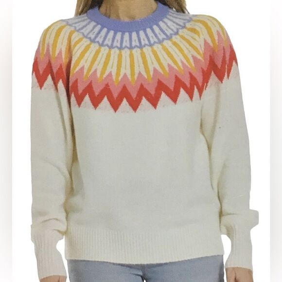 French Connection Essentials Ivory Fair Isle Sweater New Size Large - Picture 1 of 8